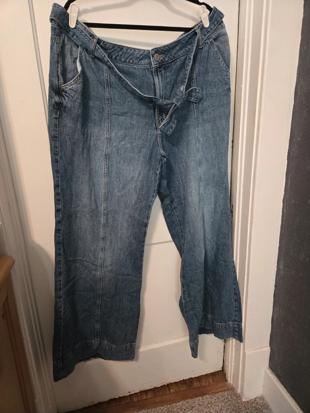 Maurices Light Blue Wide-Leg Jeans with Self-Tie Belt